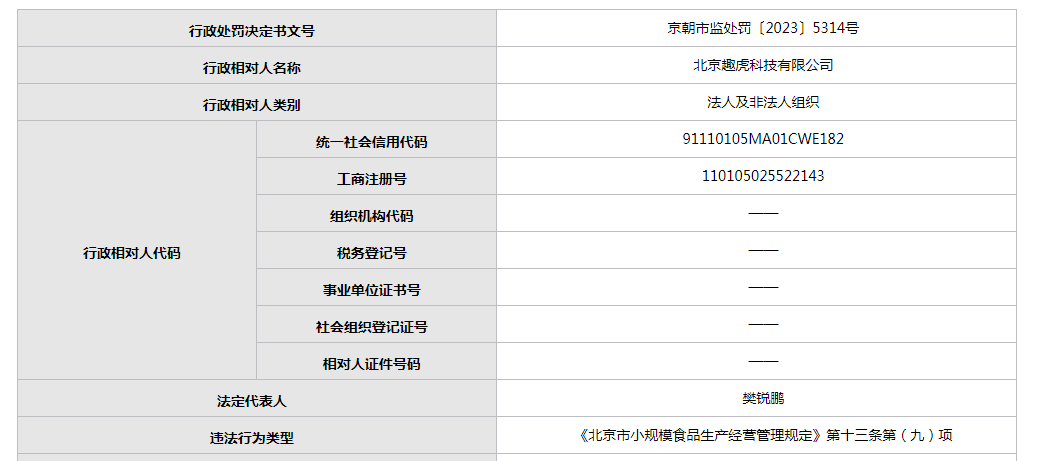 欧亿体育北京趣虎科技有限公司被举报卖过期